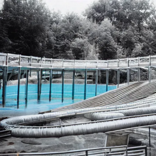 Image similar to a photo of an abandoned water park from the 1 9 9 0 s, disposable film