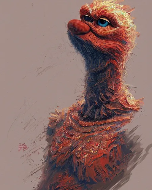 Image similar to portrait of elmo from sesame street, fantasy, intricate, elegant, highly detailed, digital painting, artstation, concept art, smooth, sharp focus, illustration, art by artgerm and greg rutkowski