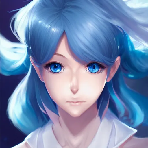 Image similar to high school girl split dimensions, azure blue eyes, silver hair, digital anime art, made by, artgerm and rossdraws, trending on artstation