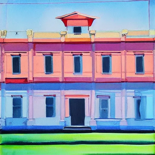 Prompt: a beautiful painting of a building in a serene landscape, ((((((((((((((((((((((((((((((((((((((((neon rainbow))))))))))))))))))))