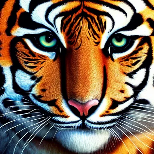 Image similar to an oil painting of floppa with the pattern of tigers fur, tiger stripes, domestic caracal, cat, strong, dramatic impactful colors, by artgerm, hd, hdr, ue 5, ue 6, unreal engine 5, cinematic 4 k wallpaper, 8 k, ultra detailed, gta 5 cover art, high resolution, artstation, award winning