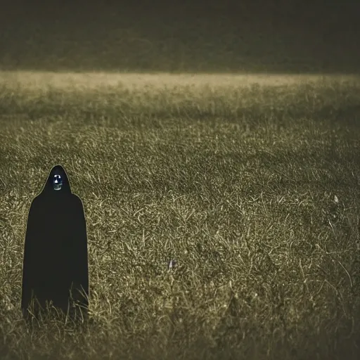 Prompt: dark creepy figure hiding in a field