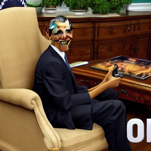 Prompt: Obama playing a video game sitting on a chair