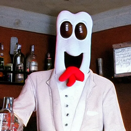 Image similar to squidward working as a bartender in the shining