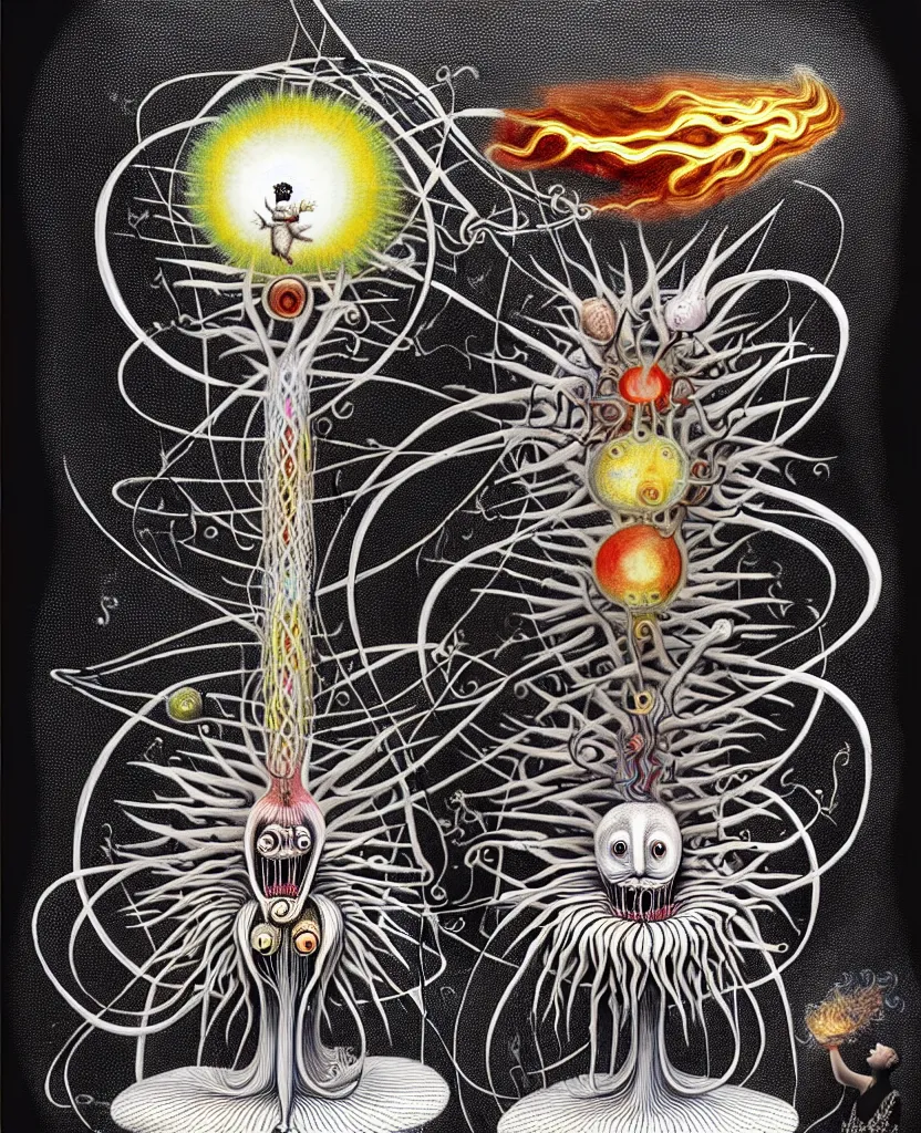 Image similar to whimsical freaky creature sings a unique canto about'as above so below'being ignited by the spirit of haeckel and robert fludd, breakthrough is iminent, glory be to the magic within, painted by ronny khalil