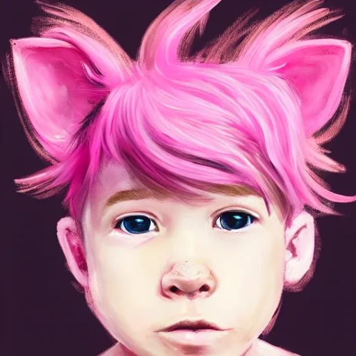 Prompt: a painting of a cute boy with pink hair and pink wolf ears, artstation, artistic, highly detailed