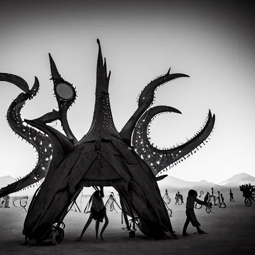 Prompt: award winning photography, magical encounter at burning man, leica 1 0 0 mm f 0. 8