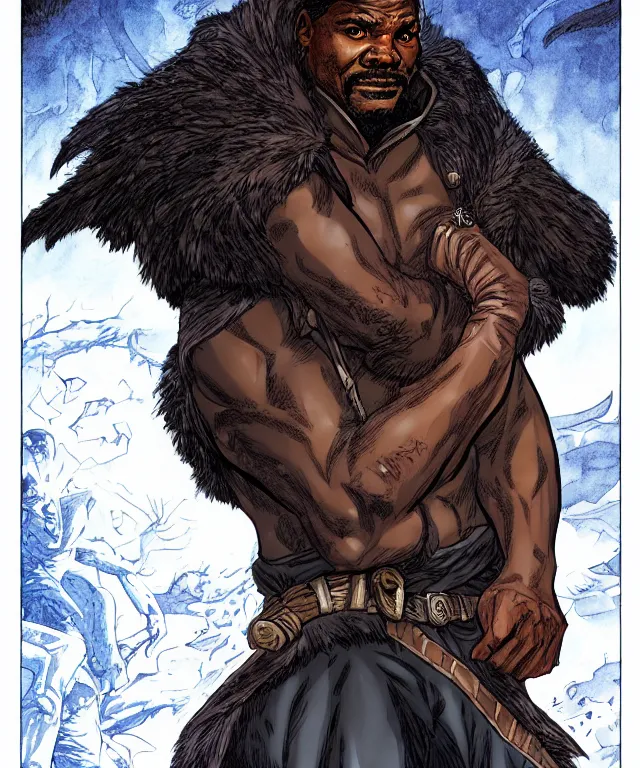 Image similar to a ( fantasy comic ) ( cover art ) portrait of ( the thing keith david ) in ( game of thrones ), digital illustration by ken taylor and sana takeda and kentaro miura, fine inking lines, vivid colors, dnd, photorealistic, hd, 4 k, trending on artstation