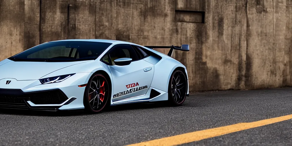 Prompt: a honda civic in the shape of lamborghini huracan car, car photography, car design