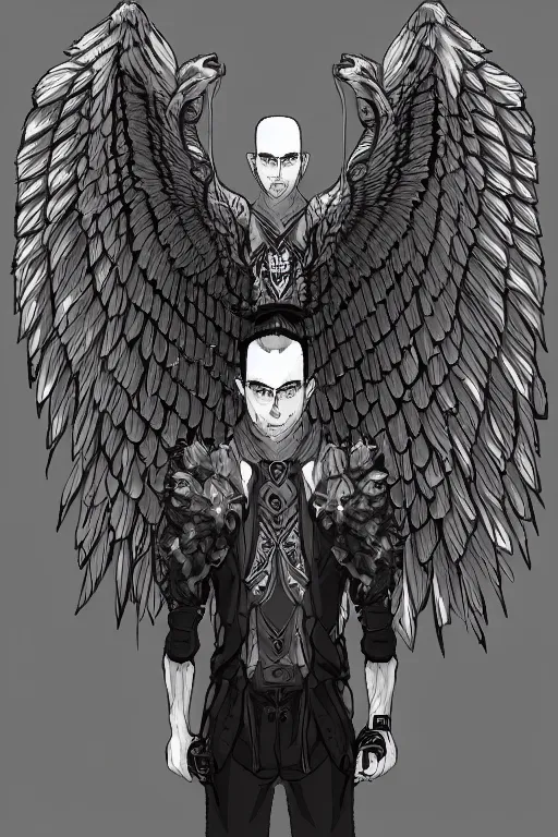 Image similar to a man with eagle wings for arms, symmetrical, highly detailed, digital art, sharp focus, trending on art station, anime art style