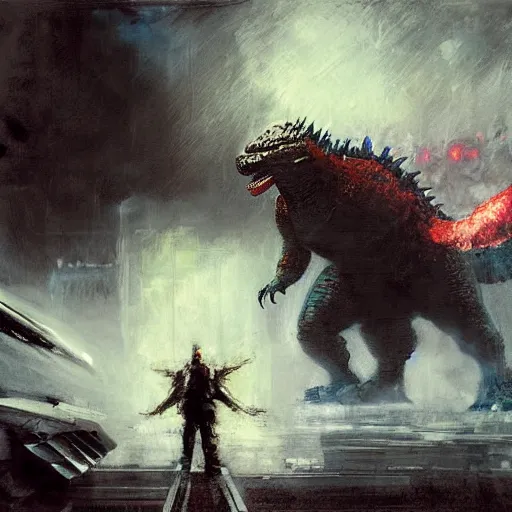 Prompt: godzilla vs mothra by jeremy mann