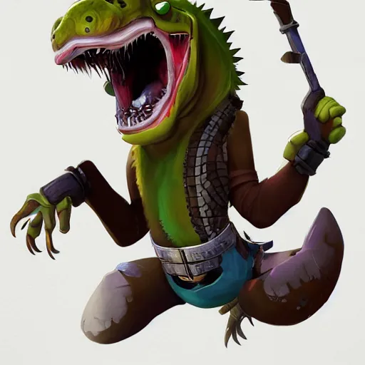 Image similar to raucous laughing crocodile bandit at a bar, overwatch, studio ghibli, ultra detailed, digital painting, trending on artstation, colorful, cinematic, concept art