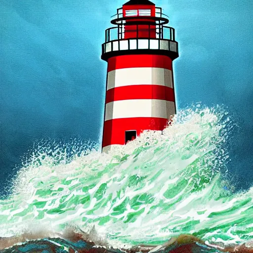 Prompt: a lighthouse being struck by an ocean wave made of huge hamsters, dramatic lightning digital art