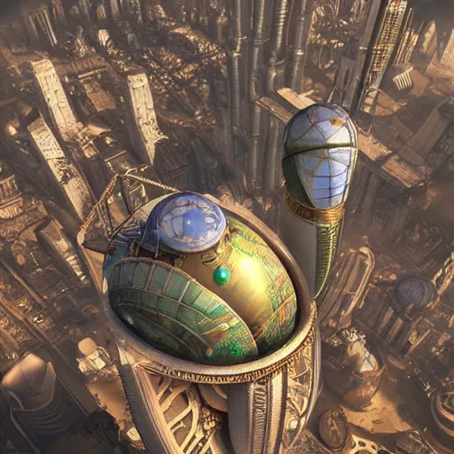 Image similar to enormous flying steampunk city in a faberge egg, sky, fantasy art, unreal engine,