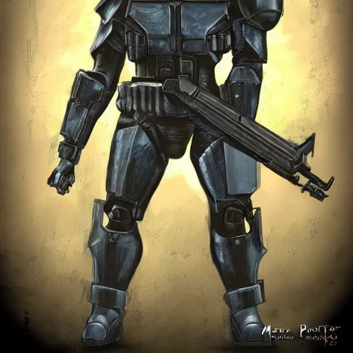 Prompt: armored alien trooper with weapons, art by marco patrito