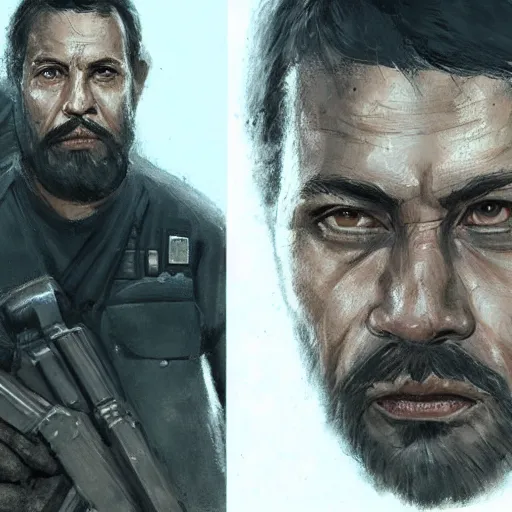 Image similar to portrait of a man by greg rutkowski, samoan features, short black hair, receding hairline, epic beard, tall and strong, father figure vibes, star wars expanded universe, she is about 7 0 years old, wearing tactical gear, digital painting, artstation, concept art, smooth, sharp foccus ilustration, artstation hq
