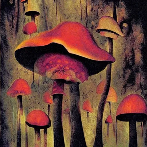 Image similar to psychedelic mushrooms dream, by dave mckean