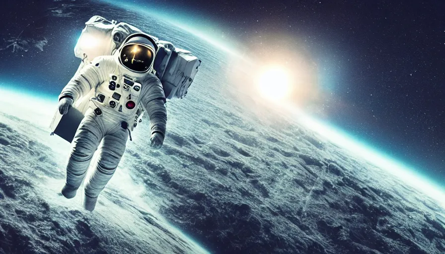 Image similar to movie still of a transcendental astronaut being, cinematic composition, cinematic light, anamorphic lens