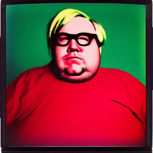 Image similar to color polaroid portrait of a fat man by andy warhol. photography, instant photography, color accurate