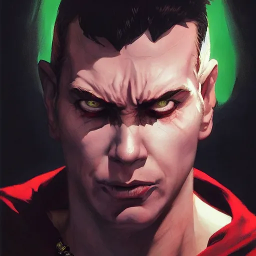 Image similar to 4k headshot portrait of Spawn from Macfarlane comics , killing with green fire by Craig Mullins, ilya kuvshinov, krenz cushart, epic , artgerm trending on artstation by Edward Hopper and Dan Mumford and WLOP and Rutkovsky, beksinski carl spitzweg moebius and tuomas kocar, intricate artwork by caravaggio, Unreal Engine 5, Lumen, Nanite , 4K headshot of godlike clown with defined arms and open hands and bloody clothes with giant mandala wings , intricate face , flawless anime cel animation by Kentaro Miura, psychedelic , highly detailed upper body , professionally post-processed , beautiful, scary, symmetry accurate features, epic, octane rendered, anime masterpiece, accurate