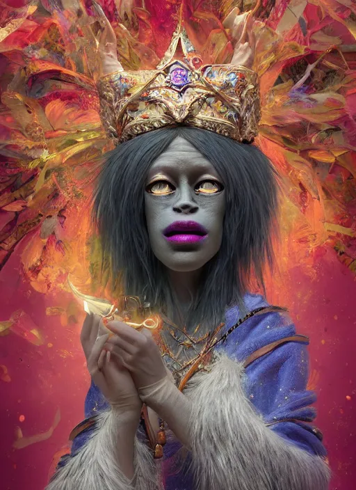 Image similar to an anthropomorphic beautiful goddess female wizard made of gorilla portrait stealing prompt wearing colourful robe, fine art, award winning, intricate, elegant, sharp focus, octane render, hyperrealistic, cinematic lighting, highly detailed, digital painting, 8 k concept art, art by jamie hewlett and z. w. gu, masterpiece, trending on artstation, 8 k