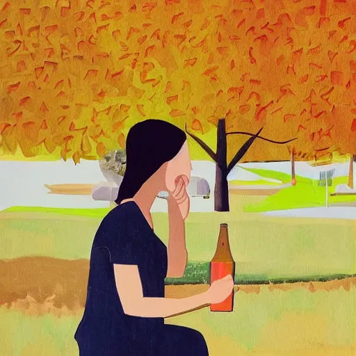 Prompt: “ girl drinking a beer under a tree, by evan cohen ”