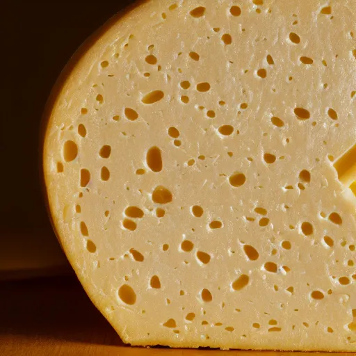 Prompt: an ultrarealistic render of a wedge of Swiss cheese, close up, textured, blank background, 4k