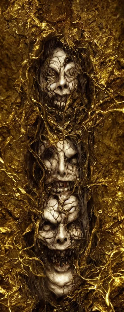 Prompt: portrait photo of a surreal shinigami floating in the middle of a ancient wood, gold raining, ultra super good realistic 3D render by Pete Morbacher and Emil Melmoth, insanely detailed, trending on artstation, sharp focus