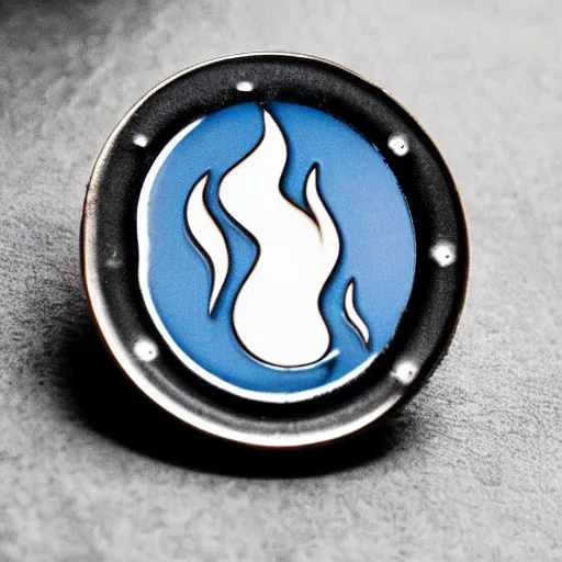 Prompt: an award - winning photo of minimalistic clean fire flames warning label enamel pin, beautiful cinematic light, behance