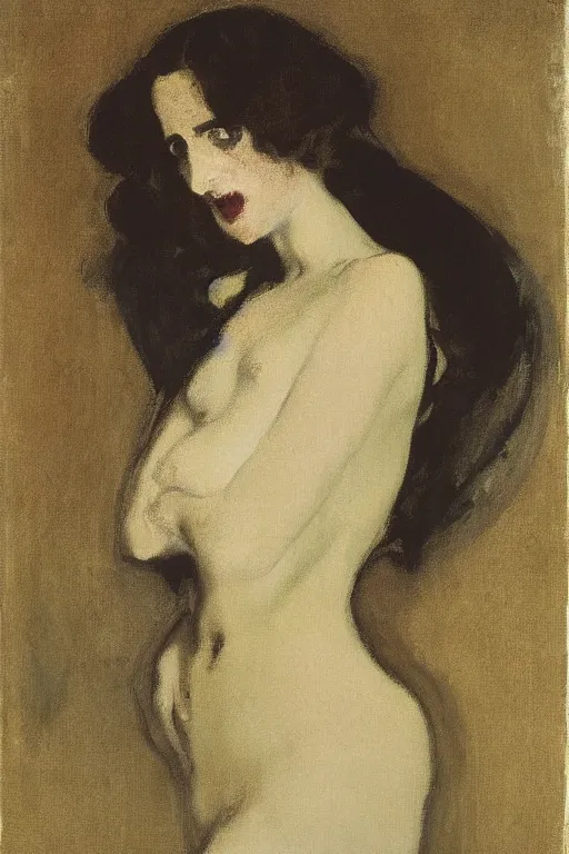 Prompt: portrait of eva green as an angel of death by walter sickert, john singer sargent, and william open