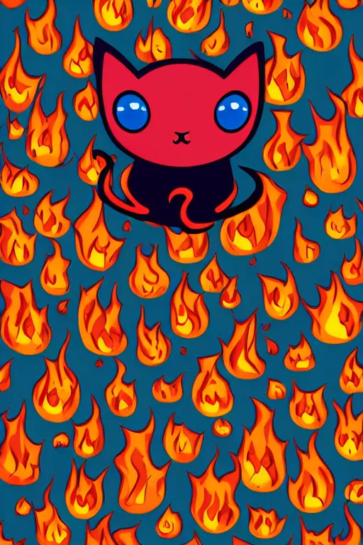 Image similar to Evil kitten, the devil, sticker, blood thirsty, spawn of Satan, burning in hell, blood, evil, colorful, illustration, highly detailed, simple, smooth and clean vector curves, no jagged lines, vector art, smooth