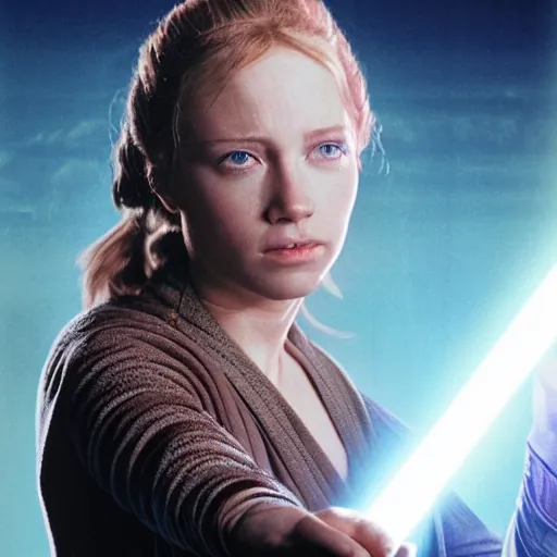 Prompt: young karen fisher as a jedi in star wars, 8k resolution, full HD, cinematic lighting, award winning, anatomically correct