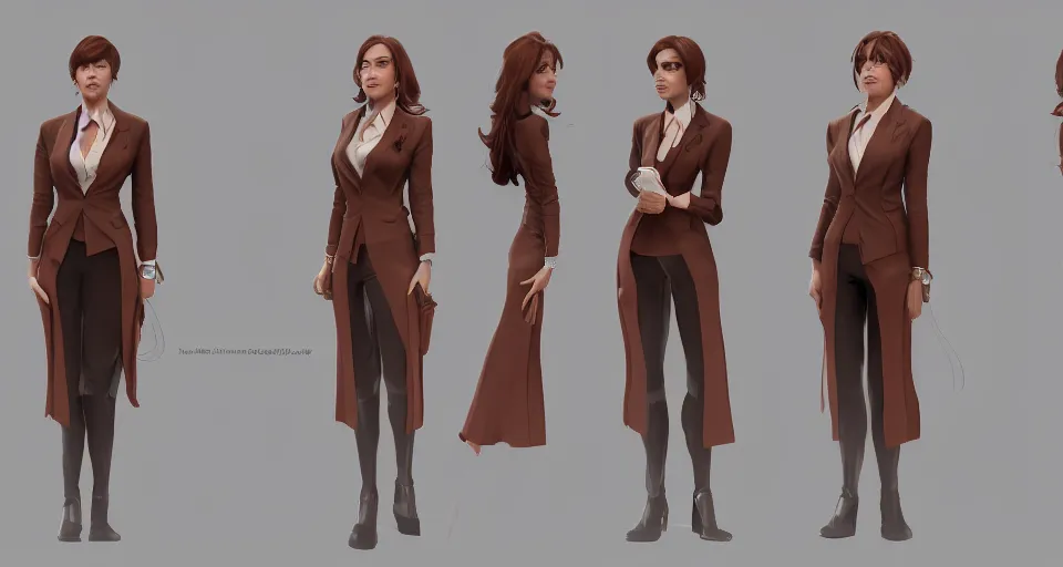 Prompt: Character concept sheet of Business Woman, hyperdetailed, artstation, cgsociety, golden hour 8k