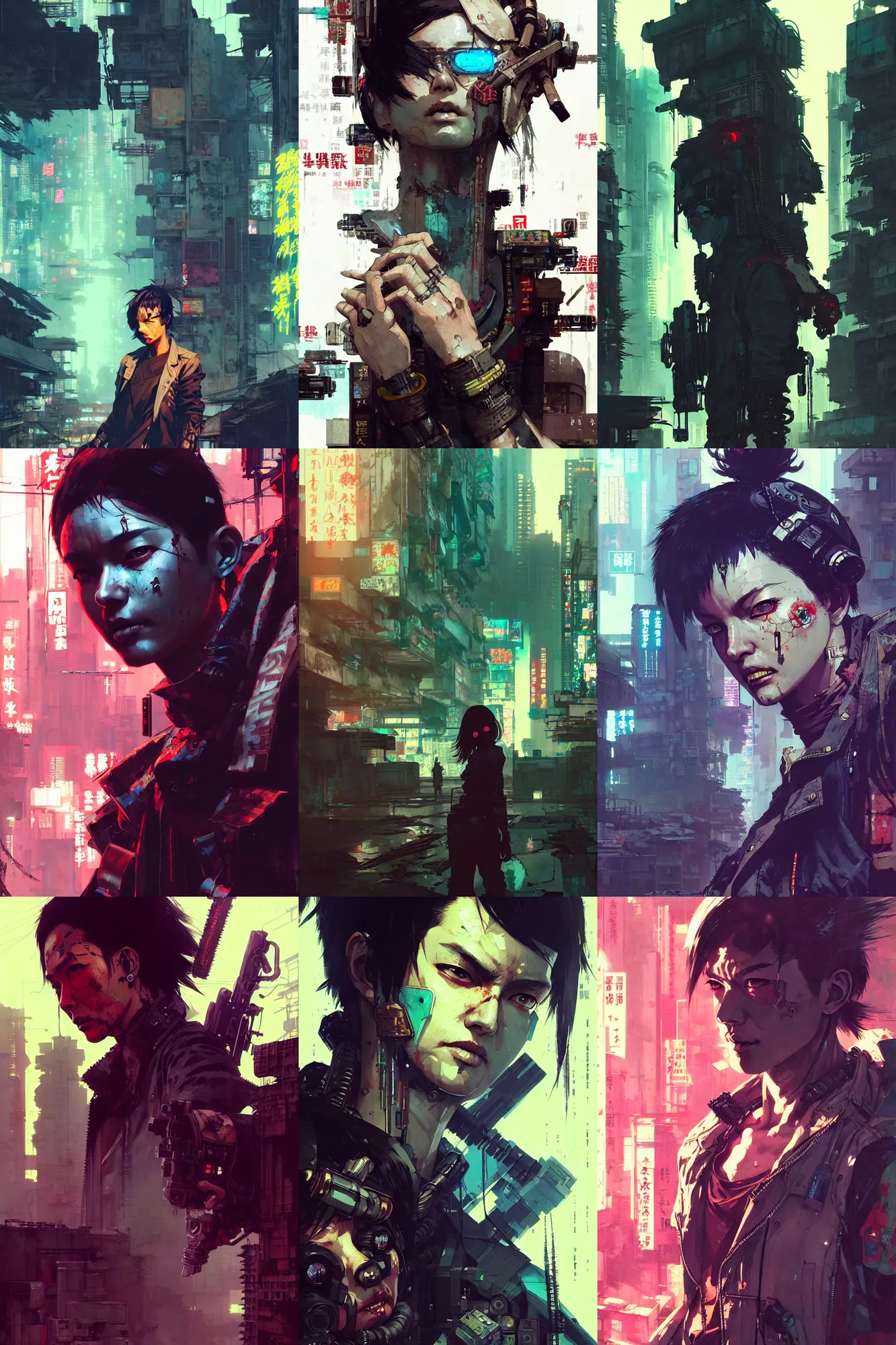 Prompt: hyper - realistic cyberpunk portrait of abandoned kowloon, extreme detail, in style of yoji shinkawa, pan ren wei, col price, atey ghailan, by greg rutkowski, by greg tocchini, by james gilleard, by joe fenton, by kaethe butcher, grunge aesthetic