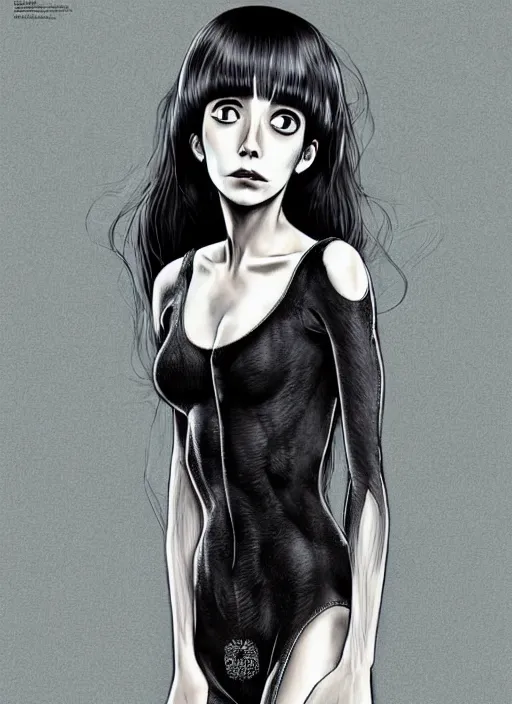 Image similar to full length photo of Oona Chaplin in the style of Junji Ito, full body, not realistic, sharp focus, 8k high definition, insanely detailed, intricate, elegant, art by stanley lau and artgerm