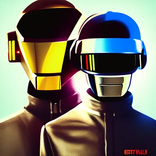 Prompt: headshot portrait of low poly 3D miniature daft punk kids standing back to back, illustration, artgerm, octane render, inspired by Greg rutkowski, colorful, studio lighting, full body