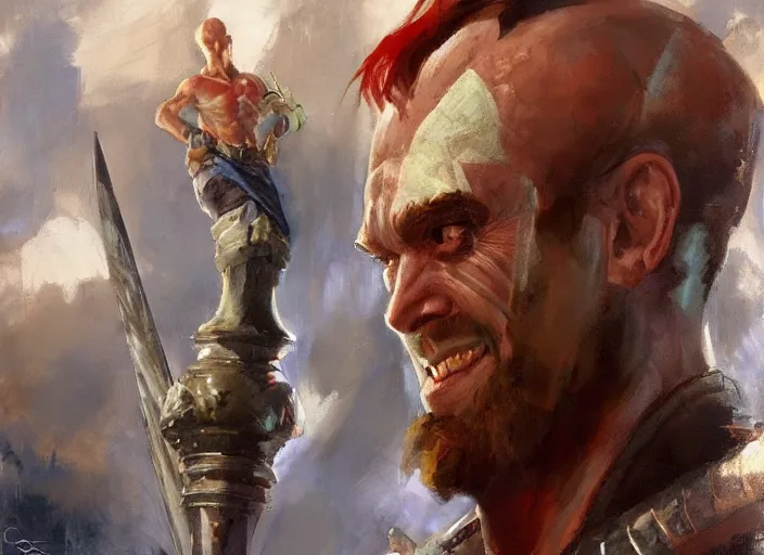 Image similar to a highly detailed beautiful portrait of saul goodman as kratos, by gregory manchess, james gurney, james jean