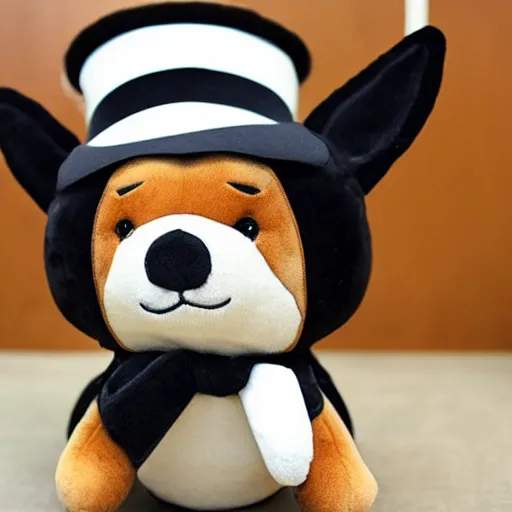 Image similar to a shiba plush wearing a top hat