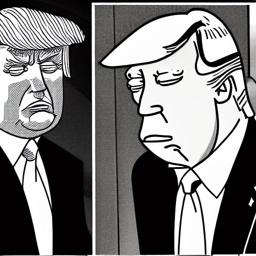 Image similar to donald trump meets homer simpson, comic book panels, drawing, white house,
