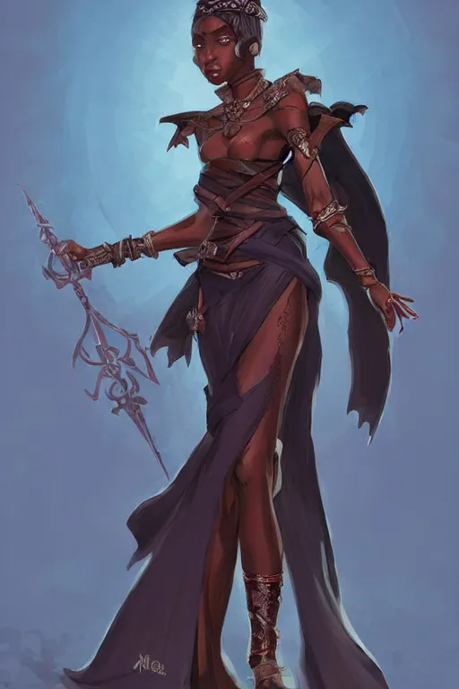 Image similar to beautiful ninja african princess with an afro. wearing cloak, medieval body armor, artgerm, trending on artstation, d & d character concept art, inspired by brom, standing in the streets of waterdeep, bokeh