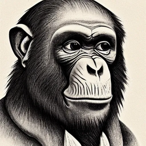 Prompt: darwin drawn like an ape