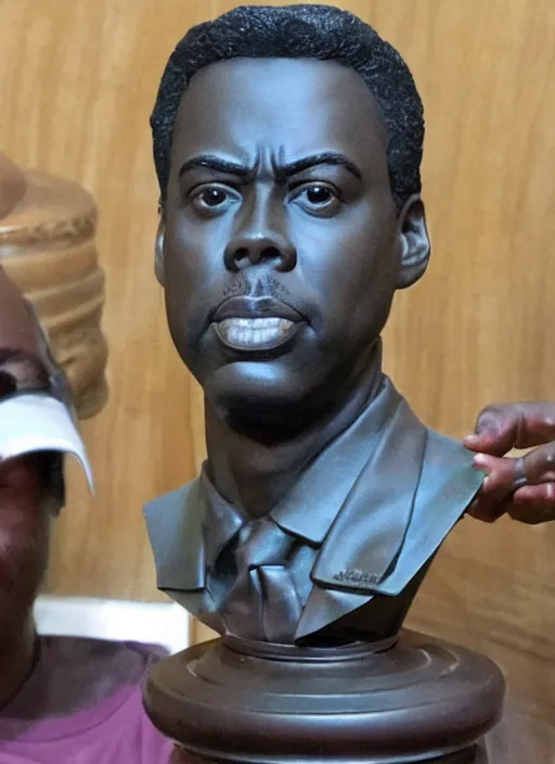 Prompt: a bust of chris rock made from translucent rock candy