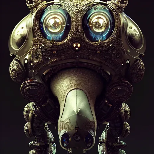 Image similar to cyborg animal : by michal karcz, daniel merriam, victo ngai and guillermo del toro : ornate, dynamic, particulate, intricate, elegant, highly detailed, centered, artstation, smooth, sharp focus, octane render