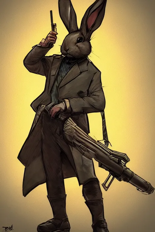 Image similar to rabbit as a hitman, dynamic lighting, fantasy concept art, trending on art station, stunning visuals, creative, cinematic, ultra detailed, comic strip style