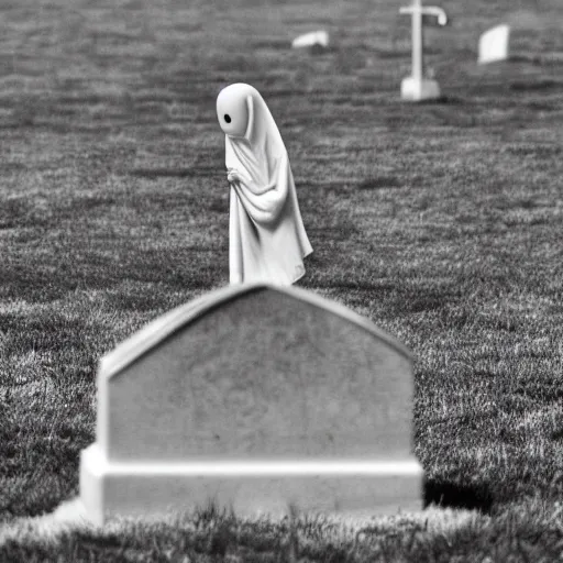 Prompt: a ghost visiting its own grave