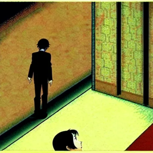 Prompt: a man enters the dream world of another man, by satoshi kon, surreal, serene