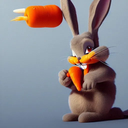 Prompt: Bugs Bunny eating a carrot, hyperdetailed, artstation, cgsociety, 8k