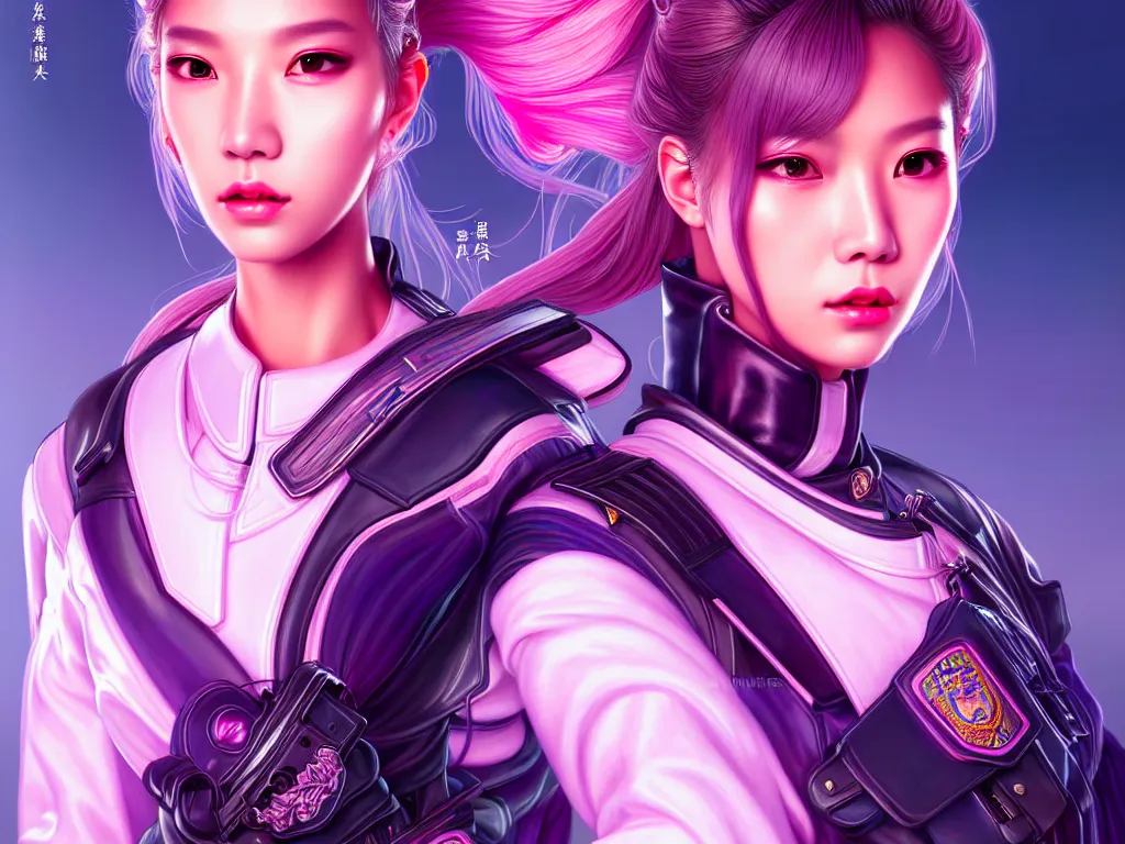 Image similar to portrait blackpink lisa, futuristic thiland police uniform female, at future neon light rooftop, ssci - fi and fantasy, intricate and very very beautiful and elegant, highly detailed, digital painting, artstation, concept art, smooth and sharp focus, illustration, art by tan zi and ayanamikodon and alphonse mucha and wlop