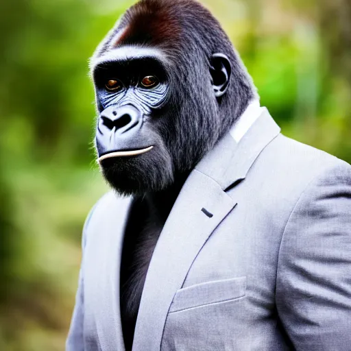 Gorilla wearing a business suit and tie on Craiyon