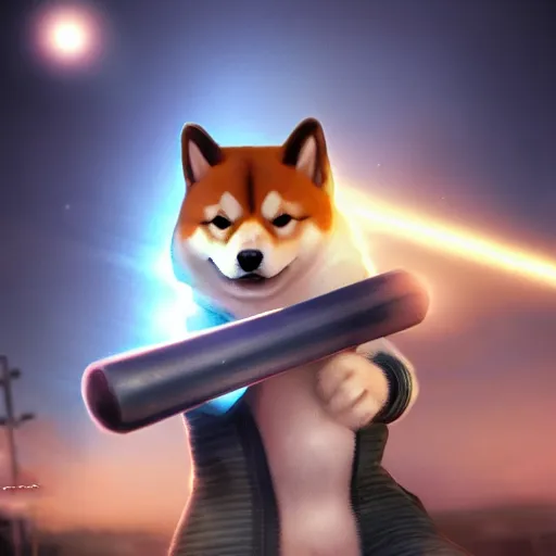 Prompt: shiba inu holding a baseball bat, wearing a police uniform character design, highly detailed digital art, atmosphere, glow, lens flare, cinematic lightning, hyperrealistic, focused, extreme details, 4 k, ultra detailed, trending on artstation, masterpiece, digital art.